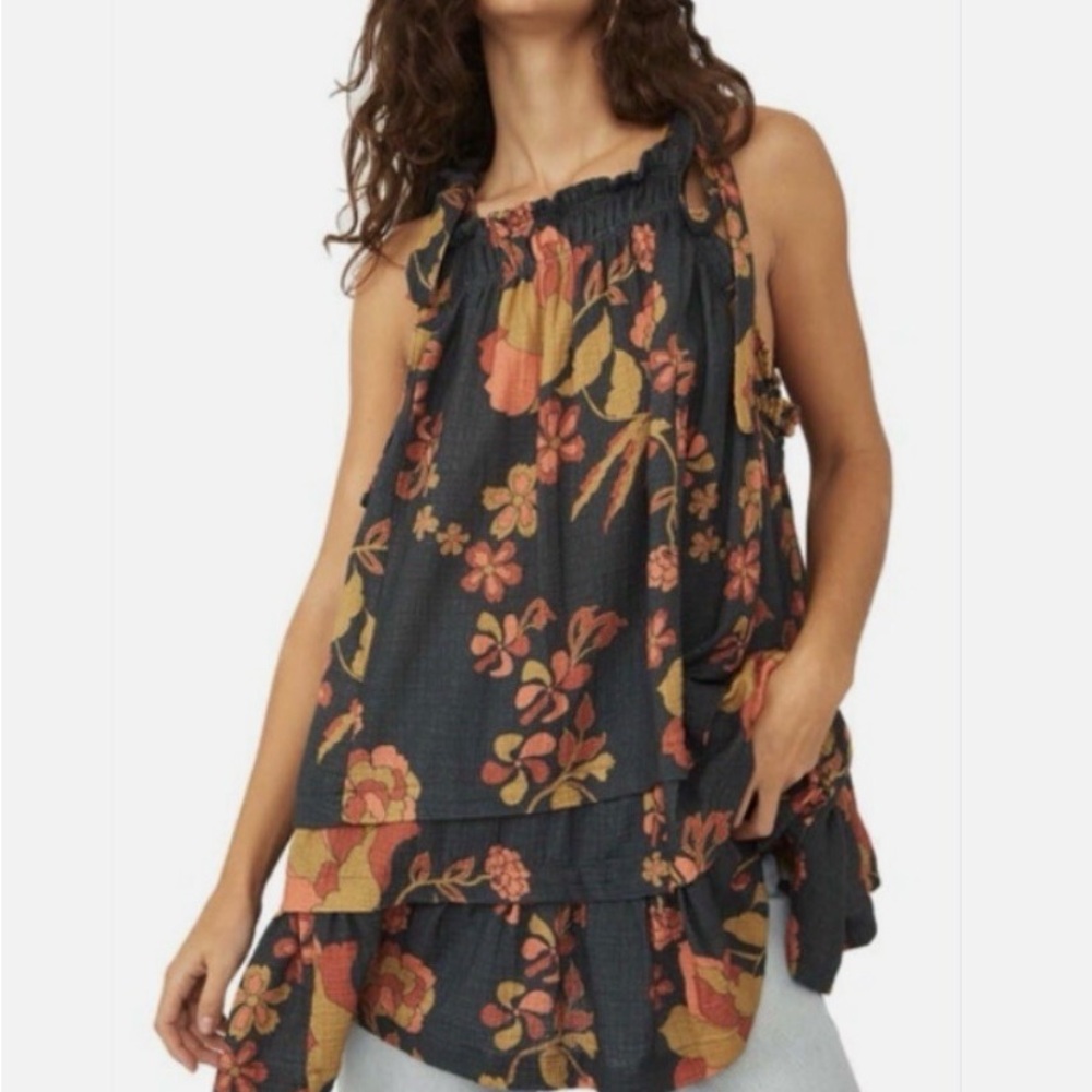 Free People Sleeveless Floral Fleur Printed Tunic Top Twilight Combo Wmns L